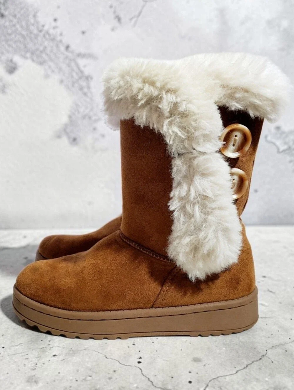 SO Abigail Girls Faux-Fur Winter Boots in Chestnut size 13